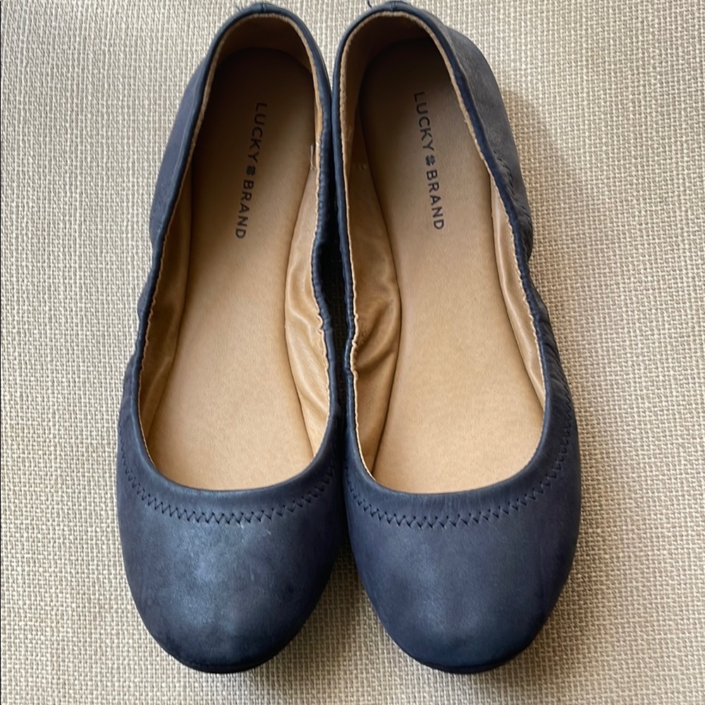 Lucky Brand Leather Navy Blue Ballet Flats